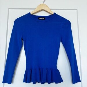 Express Bright Blue Ruffle Trim Sweater Size XS